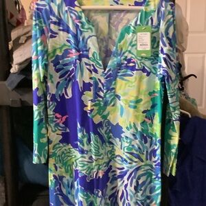 Lilly Pulitzer Riva Dress in Blue‎ and Green Print, small, brilliant blue,new
